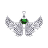 Guardian Angel Wings Silver Pendant with Birthstone TPD5869