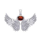 Guardian Angel Wings Silver Pendant with Birthstone TPD5869