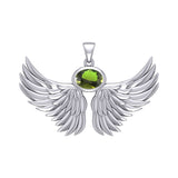 Guardian Angel Wings Silver Pendant with Birthstone TPD5869