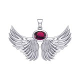 Guardian Angel Wings Silver Pendant with Birthstone TPD5869