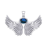 Guardian Angel Wings Silver Pendant with Birthstone TPD5869
