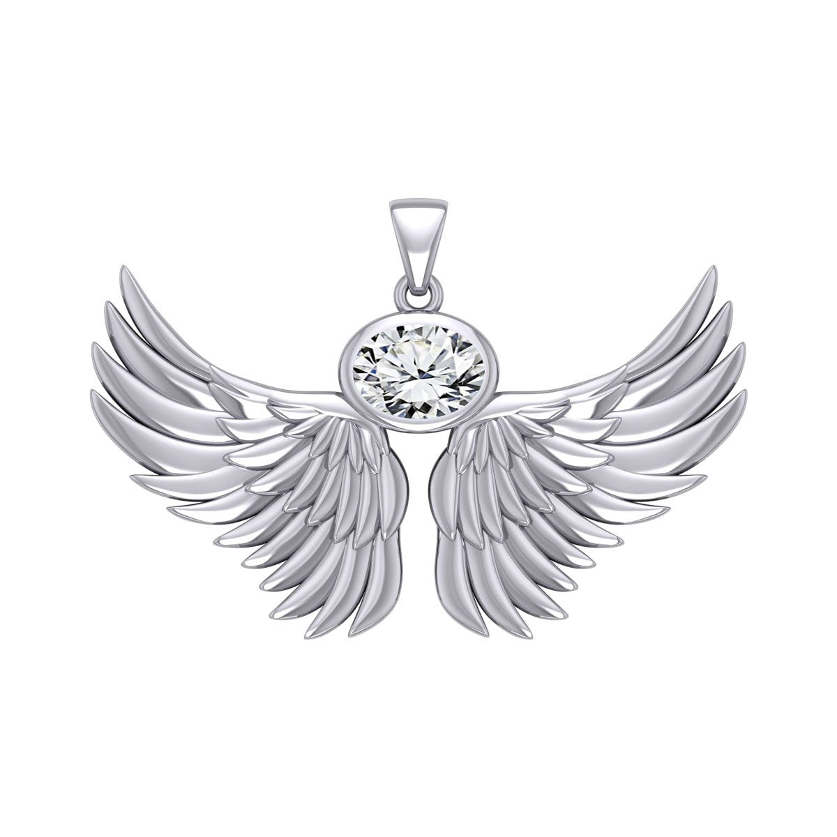 Guardian Angel Wings Silver Pendant with Birthstone TPD5869