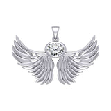 Guardian Angel Wings Silver Pendant with Birthstone TPD5869