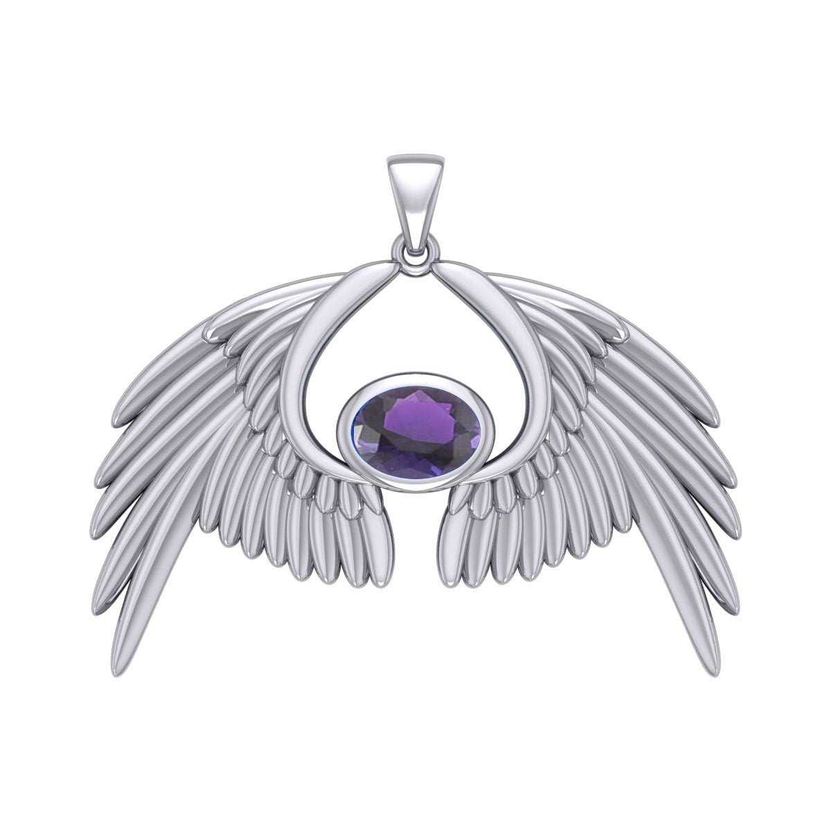 Guardian Angel Wings Silver Pendant with Birthstone TPD5870