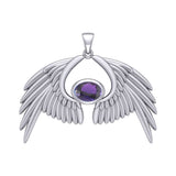 Guardian Angel Wings Silver Pendant with Birthstone TPD5870