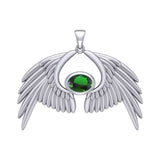 Guardian Angel Wings Silver Pendant with Birthstone TPD5870