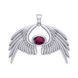 Guardian Angel Wings Silver Pendant with Birthstone TPD5870