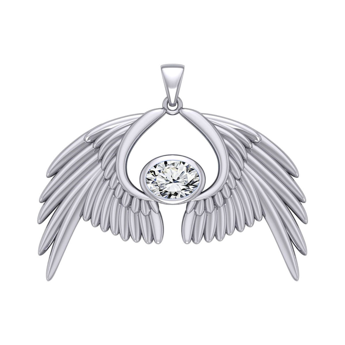Guardian Angel Wings Silver Pendant with Birthstone TPD5870