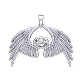 Guardian Angel Wings Silver Pendant with Birthstone TPD5870