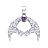 Guardian Angel Wings Silver Pendant with Birthstone TPD5871