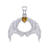Guardian Angel Wings Silver Pendant with Birthstone TPD5871