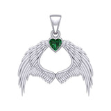 Guardian Angel Wings Silver Pendant with Birthstone TPD5871