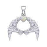 Guardian Angel Wings Silver Pendant with Birthstone TPD5871