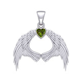 Guardian Angel Wings Silver Pendant with Birthstone TPD5871