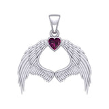 Guardian Angel Wings Silver Pendant with Birthstone TPD5871