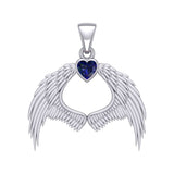 Guardian Angel Wings Silver Pendant with Birthstone TPD5871