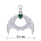Guardian Angel Wings Silver Pendant with Birthstone TPD5871