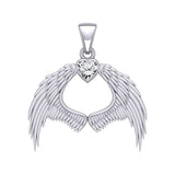 Guardian Angel Wings Silver Pendant with Birthstone TPD5871
