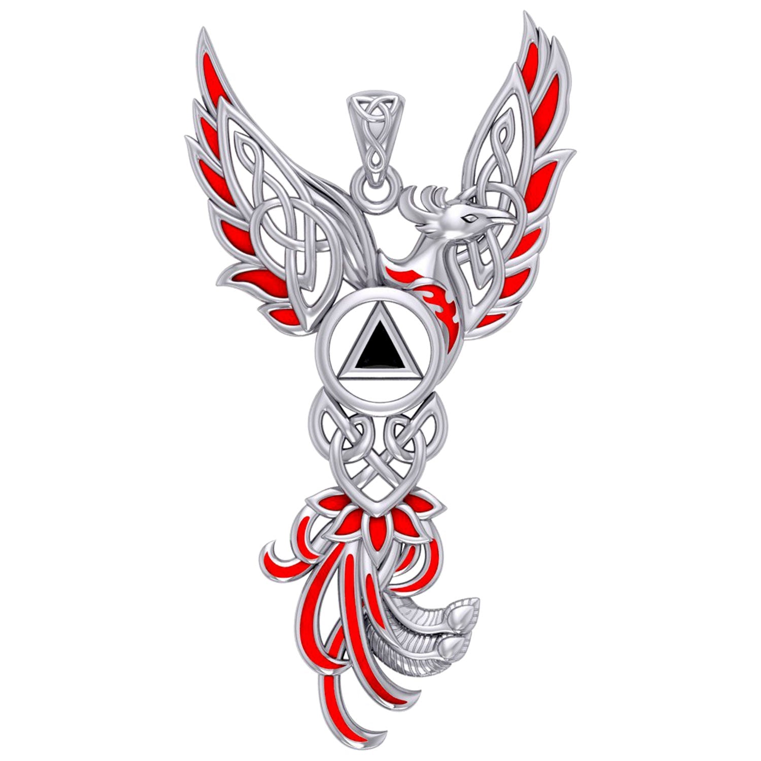 Celtic Phoenix Recovery Silver Pendant with Red Enamel and Black Onyx TPD5874