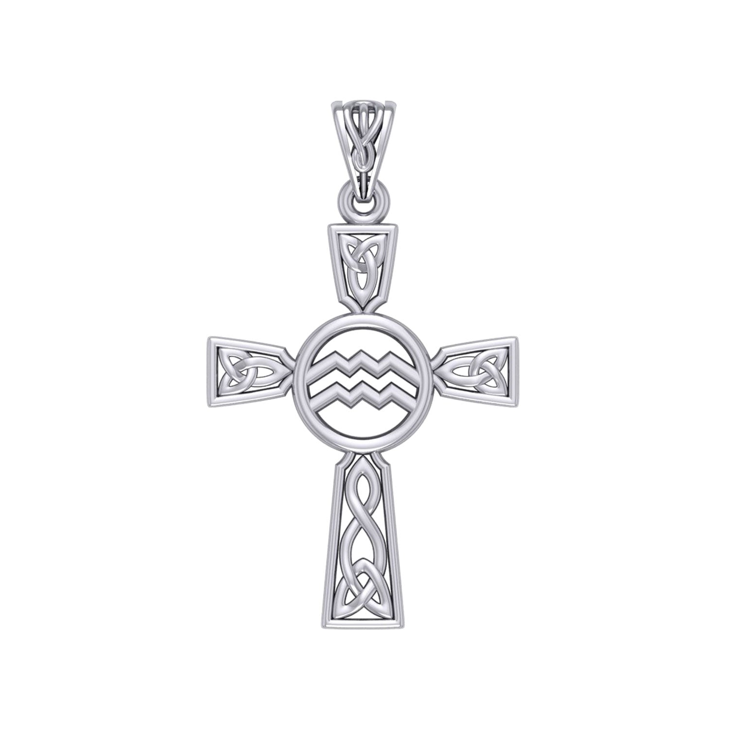Celtic Cross Aquarius Astrology Zodiac Sign Silver Pendant TPD5946