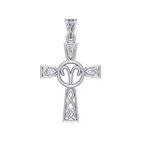 Celtic Cross Aries Astrology Zodiac Sign Silver Pendant TPD5948