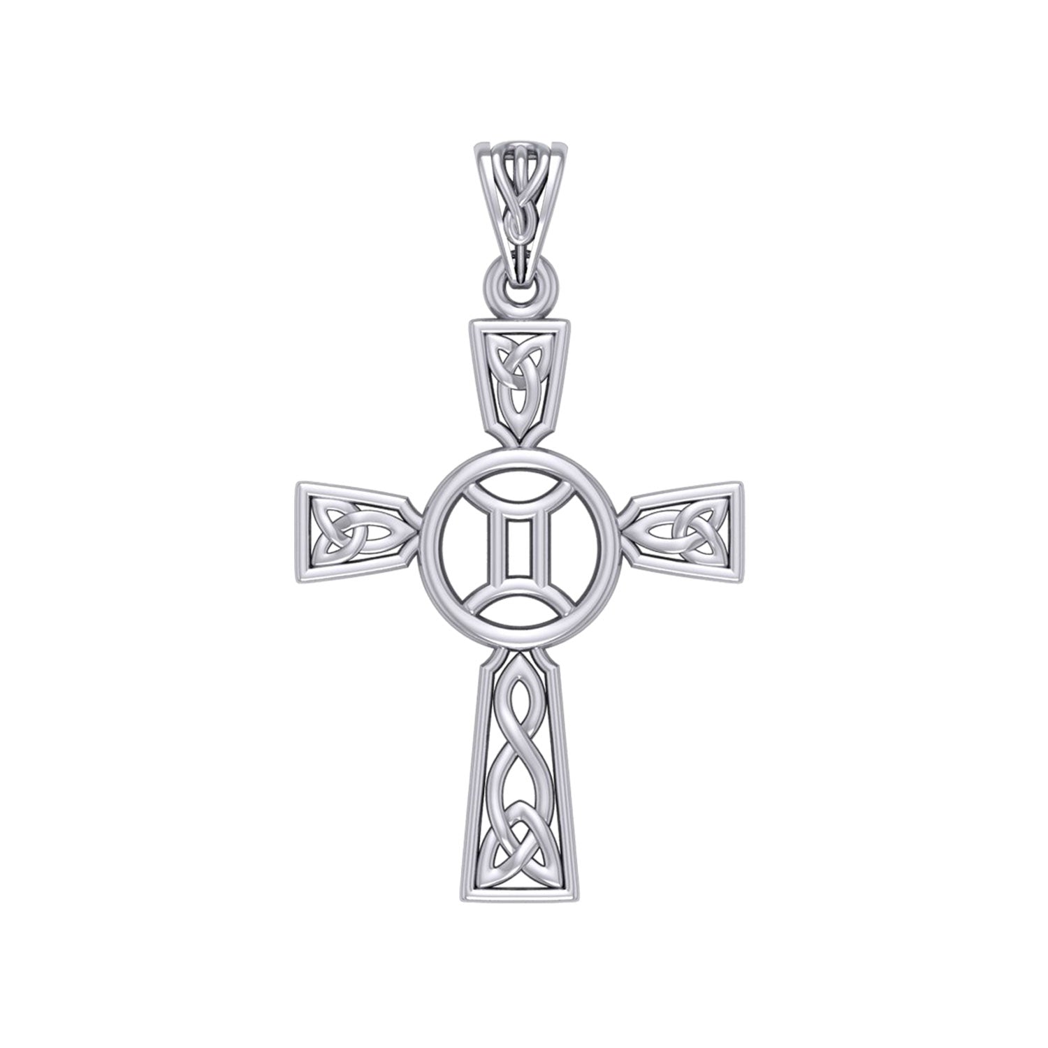 Celtic Cross Gemini Astrology Zodiac Sign Silver Pendant TPD5950