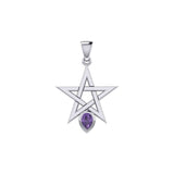 Pentagram Spirit Sterling Silver Pendant with Gemstone TPD5963