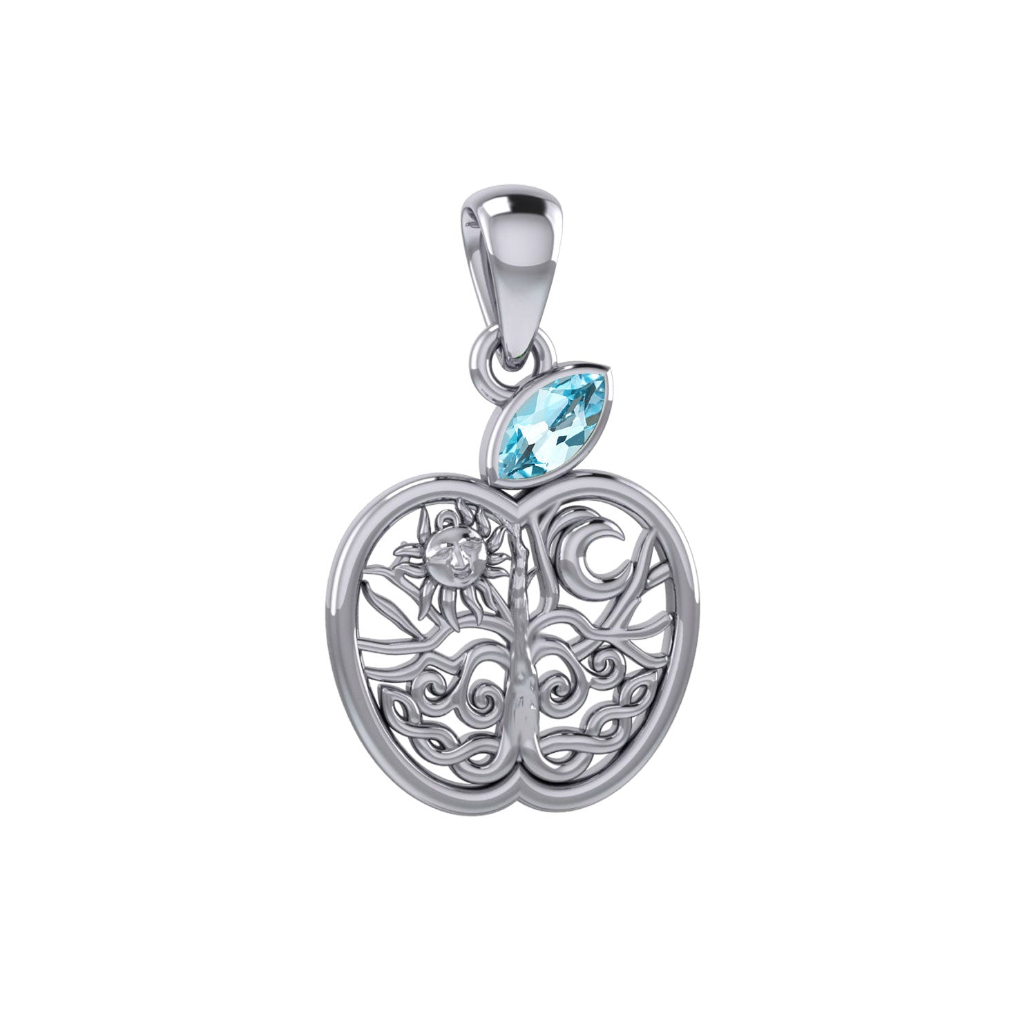 Celtic Spiritual Fruit Apple with Tree of Life Silver Pendant with Gemstone TPD5986