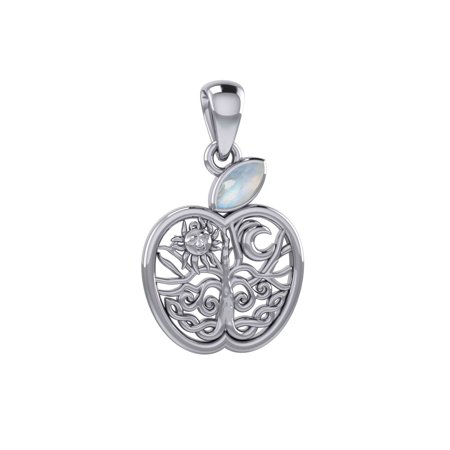 Celtic Spiritual Fruit Apple with Tree of Life Silver Pendant with Gemstone TPD5986