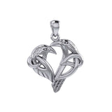 Love of The Mythical Celtic Heart Raven Silver Jewelry Pendant TPD6025