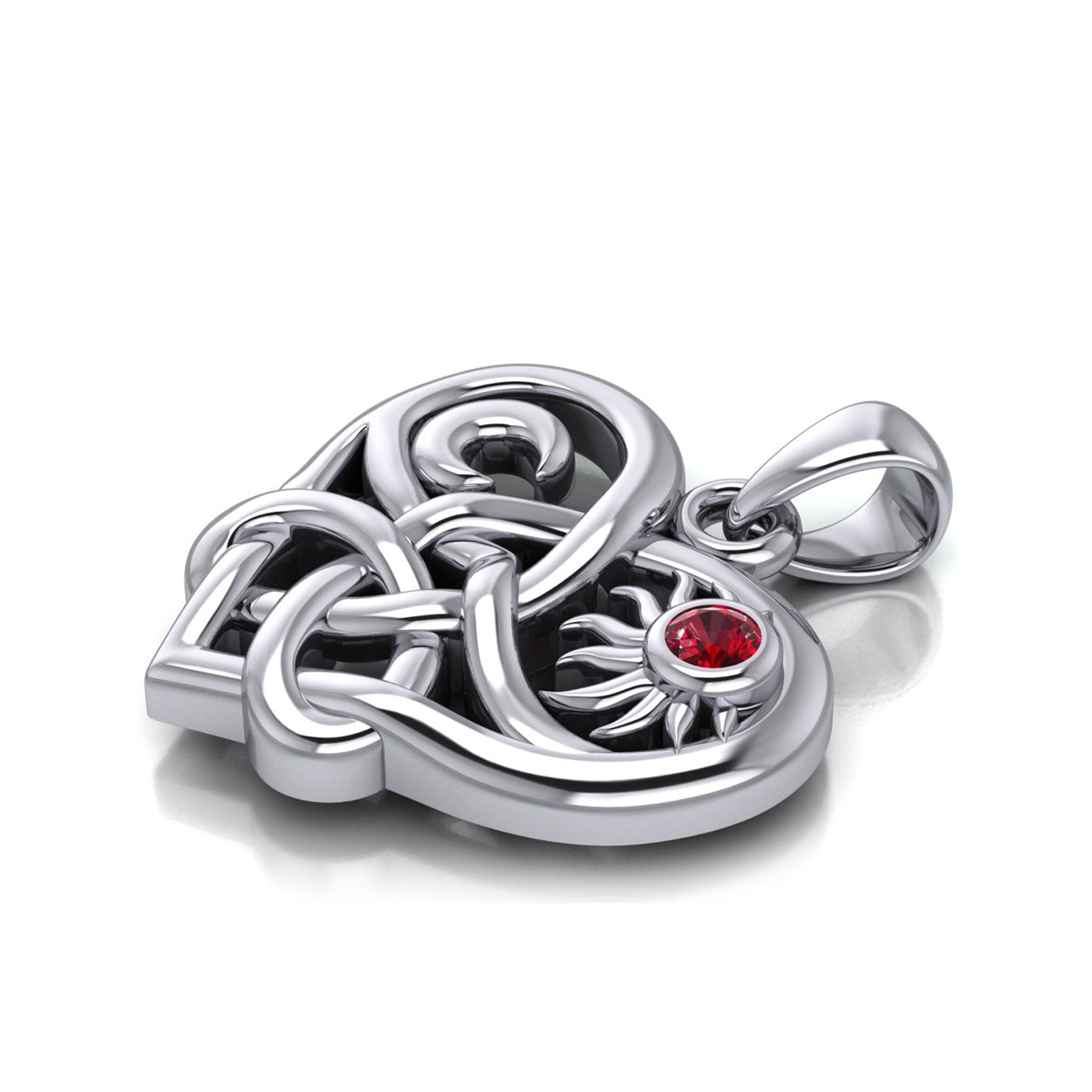 Celtic Trinity Heart with Sun and Moon Silver Pendant with Gemstone TPD6026