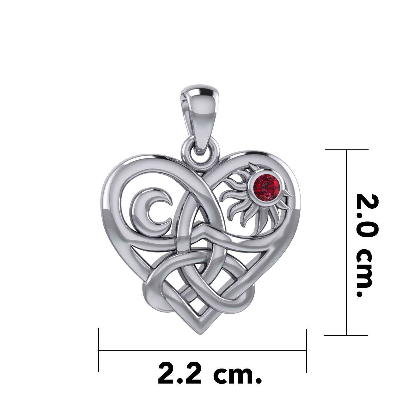 Celtic Trinity Heart with Sun and Moon Silver Pendant with Gemstone TPD6026