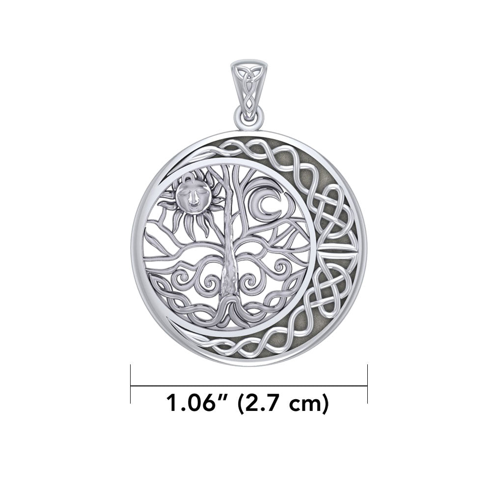 The Tree of Life on Celtic Crescent Moon Silver Pendant TPD6053