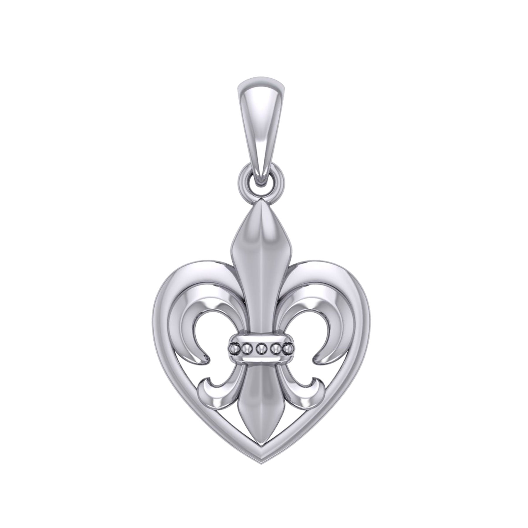 A powerful Sterling Silver Jewelry Pendant Fleur-de-Lis and Heart TPD6067