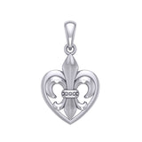 A powerful Sterling Silver Jewelry Pendant Fleur-de-Lis and Heart TPD6067