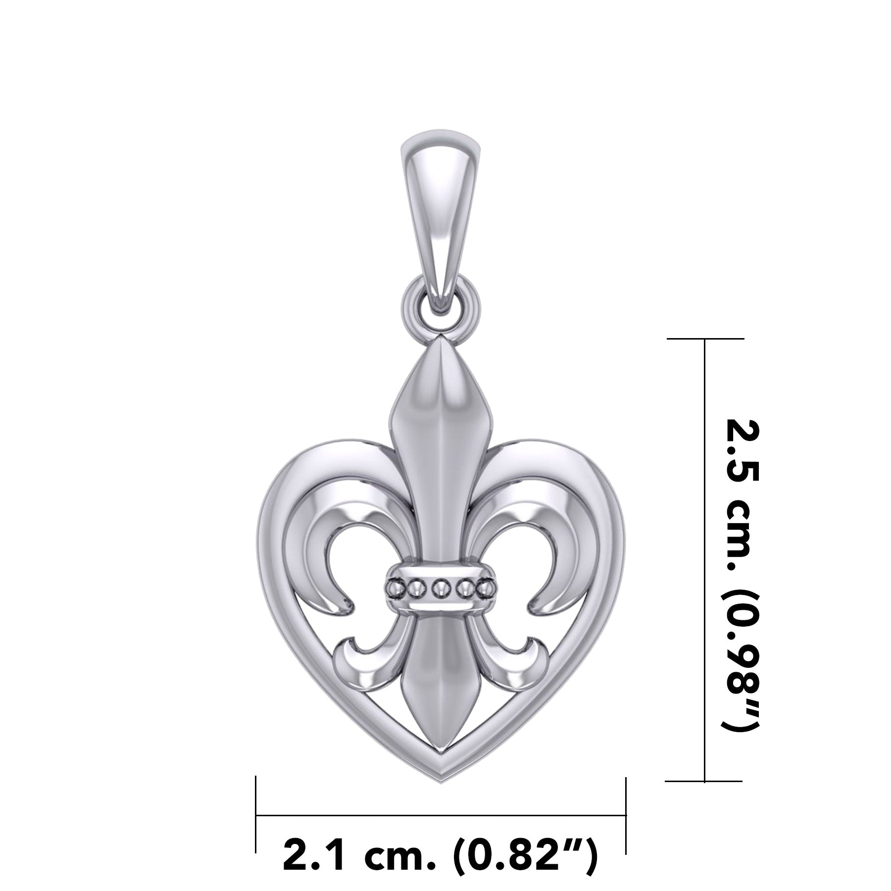A powerful Sterling Silver Jewelry Pendant Fleur-de-Lis and Heart TPD6067