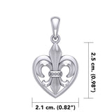 A powerful Sterling Silver Jewelry Pendant Fleur-de-Lis and Heart TPD6067