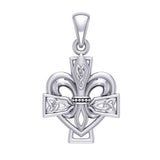 A powerful combination of Celtic elements ~ Sterling Silver Jewelry Pendant in Fleur-de-Lis and Celtic Cross TPD6068
