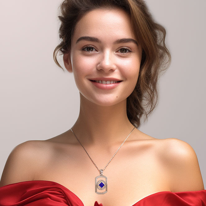 Rectangle Silver Pendant with Inlay Stone in NA Symbol Shape TPD6165