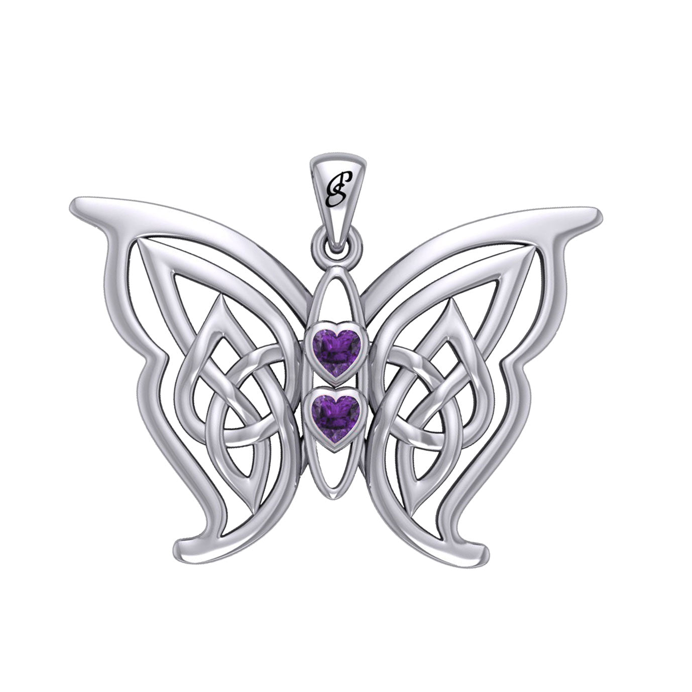 Enchantment Sterling Silver Celtic Sora Butterfly Pendant with unconditionally love heart shape Gemstone by Peter Stone TPD6203