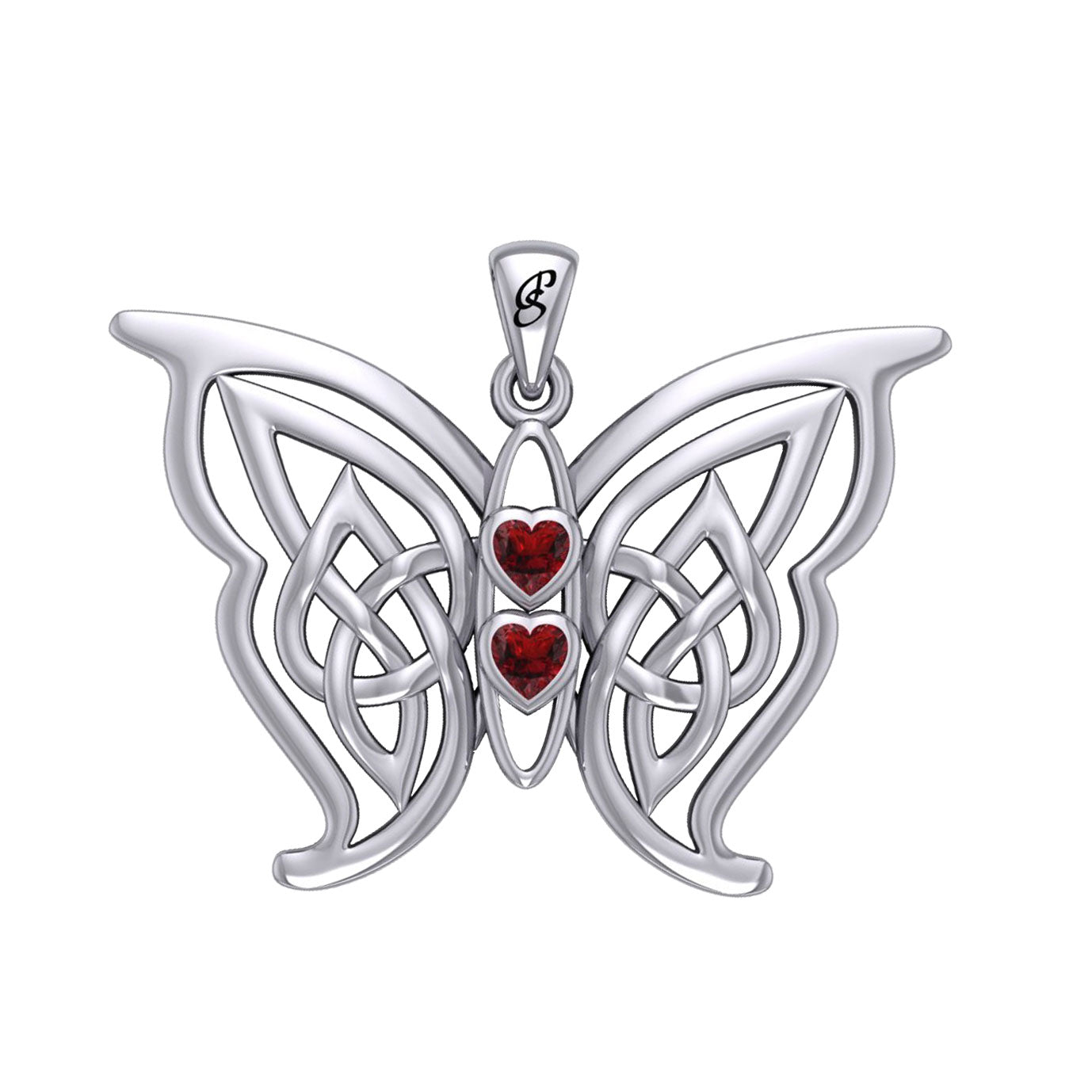 Enchantment Sterling Silver Celtic Sora Butterfly Pendant with unconditionally love heart shape Gemstone by Peter Stone TPD6203