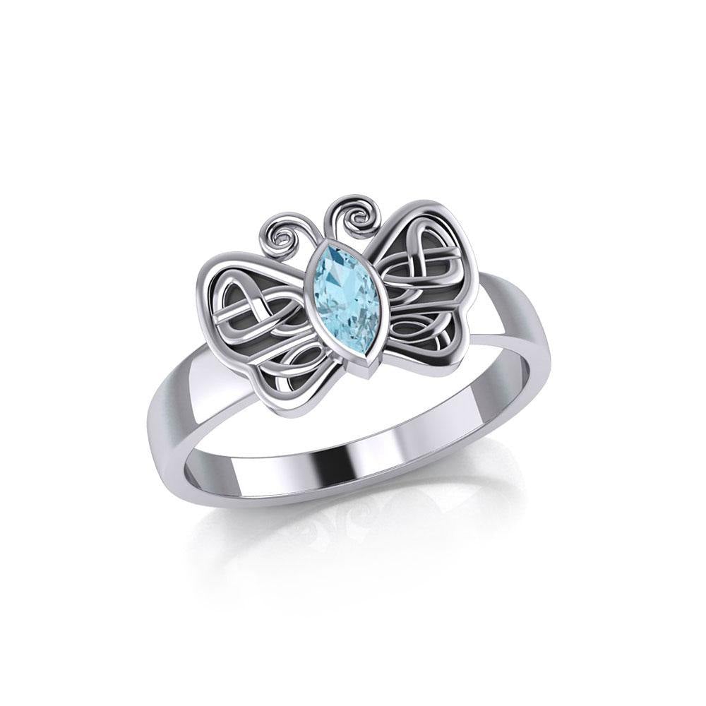 Silver Celtic Butterfly Ring with Marquise Gemstone TRI1907 - Jewelry