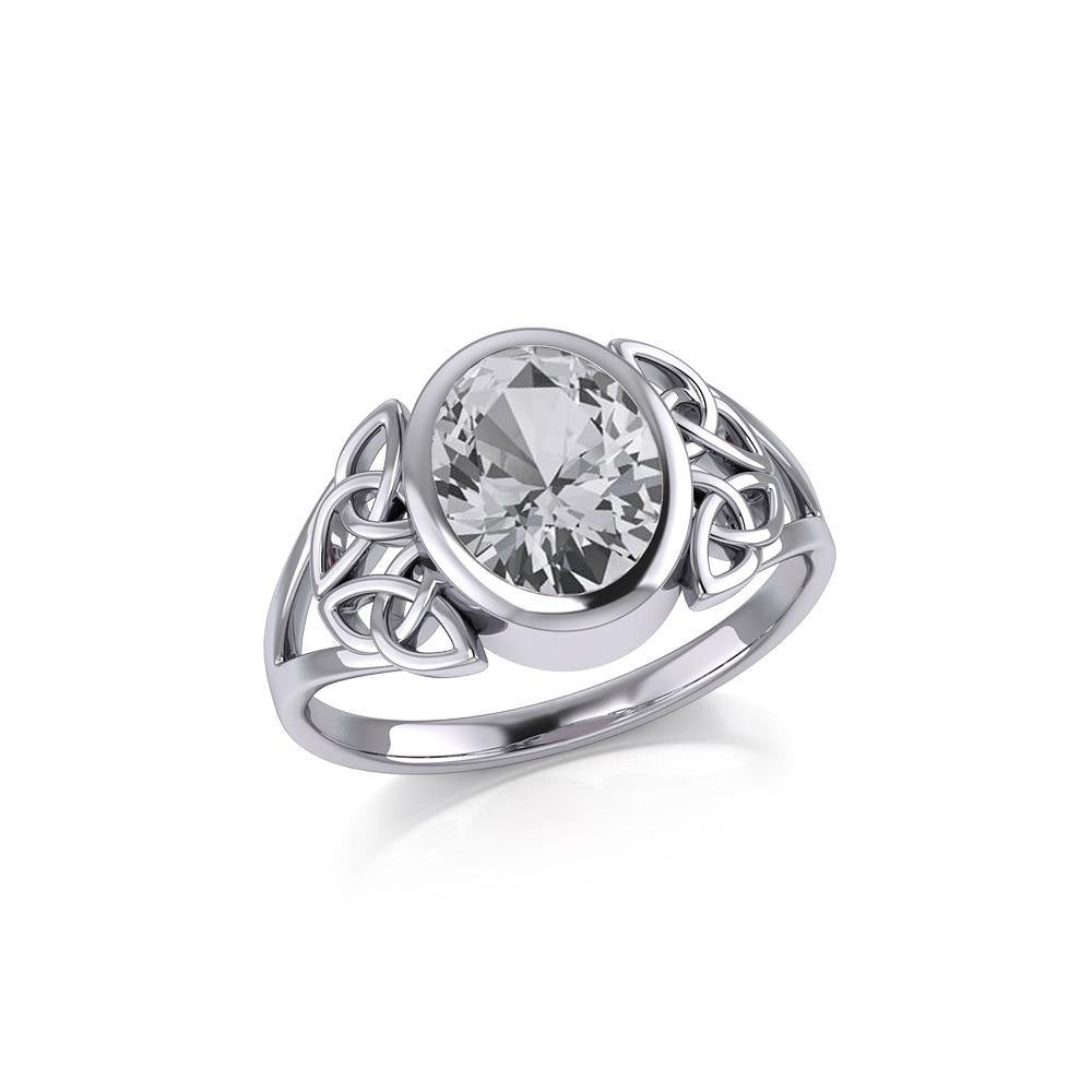 Silver Celtic Trinity Ring with Extra Large Oval Gemstone TRI1909 - Jewelry
