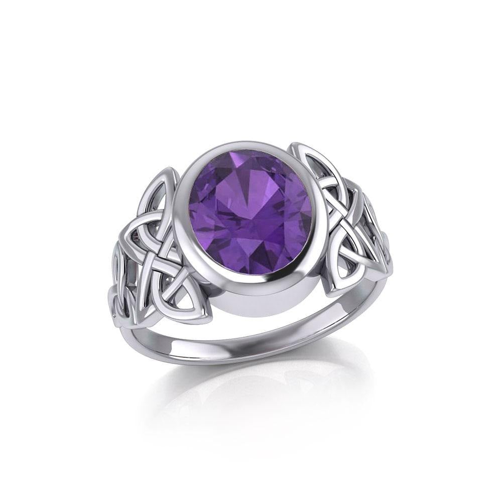 Silver Celtic Knotwork Ring with Extra Large Oval Gemstone TRI1911 - Jewelry