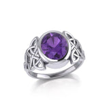 Silver Celtic Knotwork Ring with Extra Large Oval Gemstone TRI1911 - Jewelry