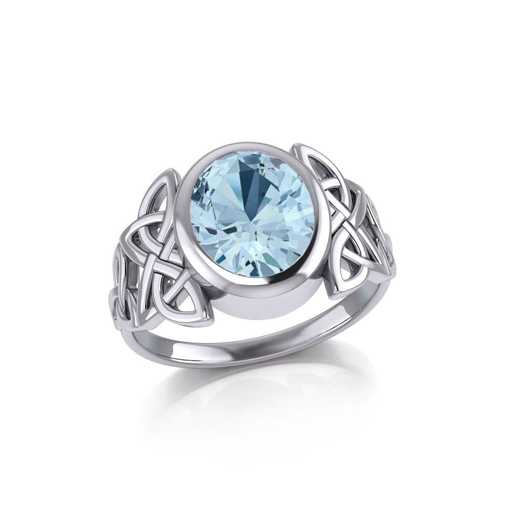 Silver Celtic Knotwork Ring with Extra Large Oval Gemstone TRI1911 - Jewelry