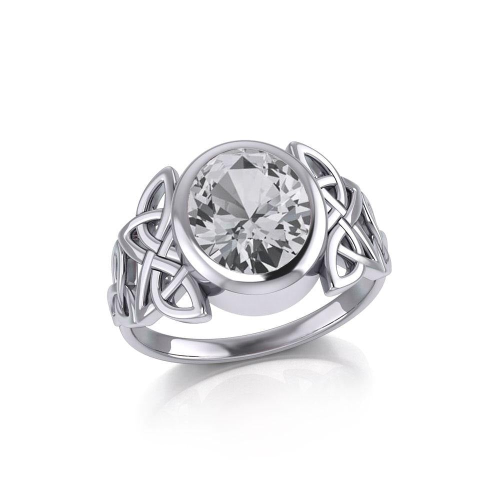 Silver Celtic Knotwork Ring with Extra Large Oval Gemstone TRI1911 - Jewelry