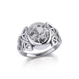 Silver Celtic Knotwork Ring with Extra Large Oval Gemstone TRI1911 - Jewelry