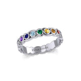 Celtic Knot Sterling Silver Band Ring with Chakra Gemstones TRI1919
