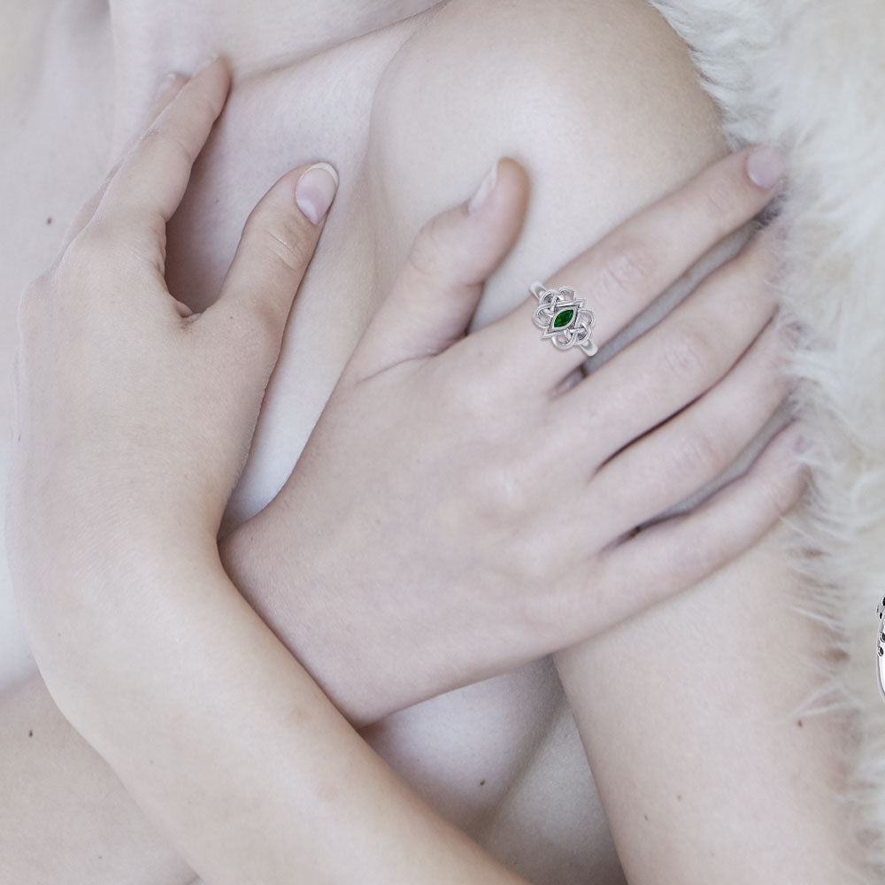 Celtic Double Heart And Infinity Ring With Gemstone TRI2388